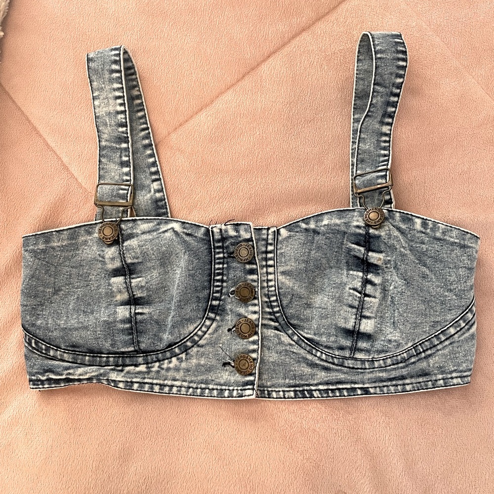 Crop acid washed bustier